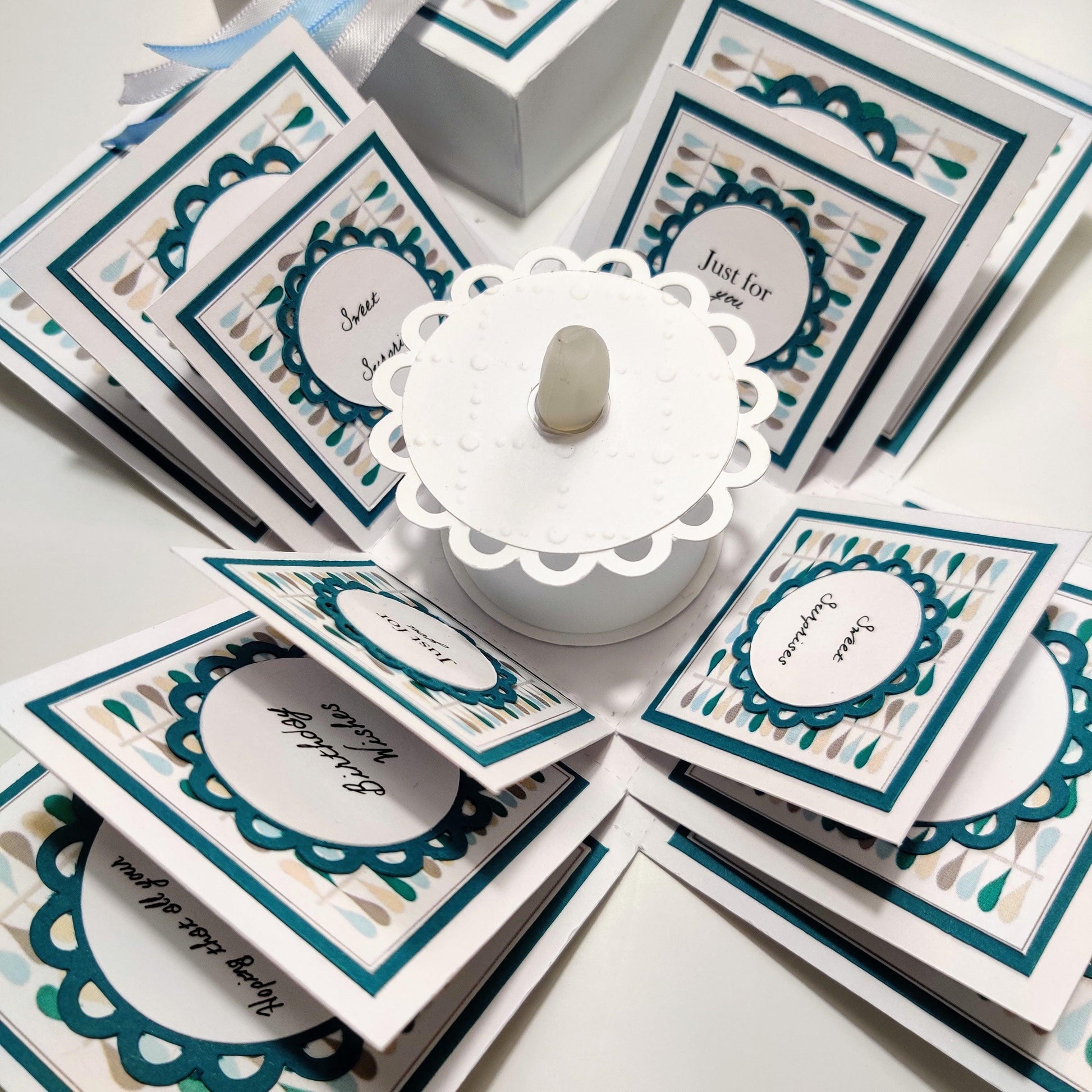 Exploding Birthday Celebration Box with Cake & Candle Teal