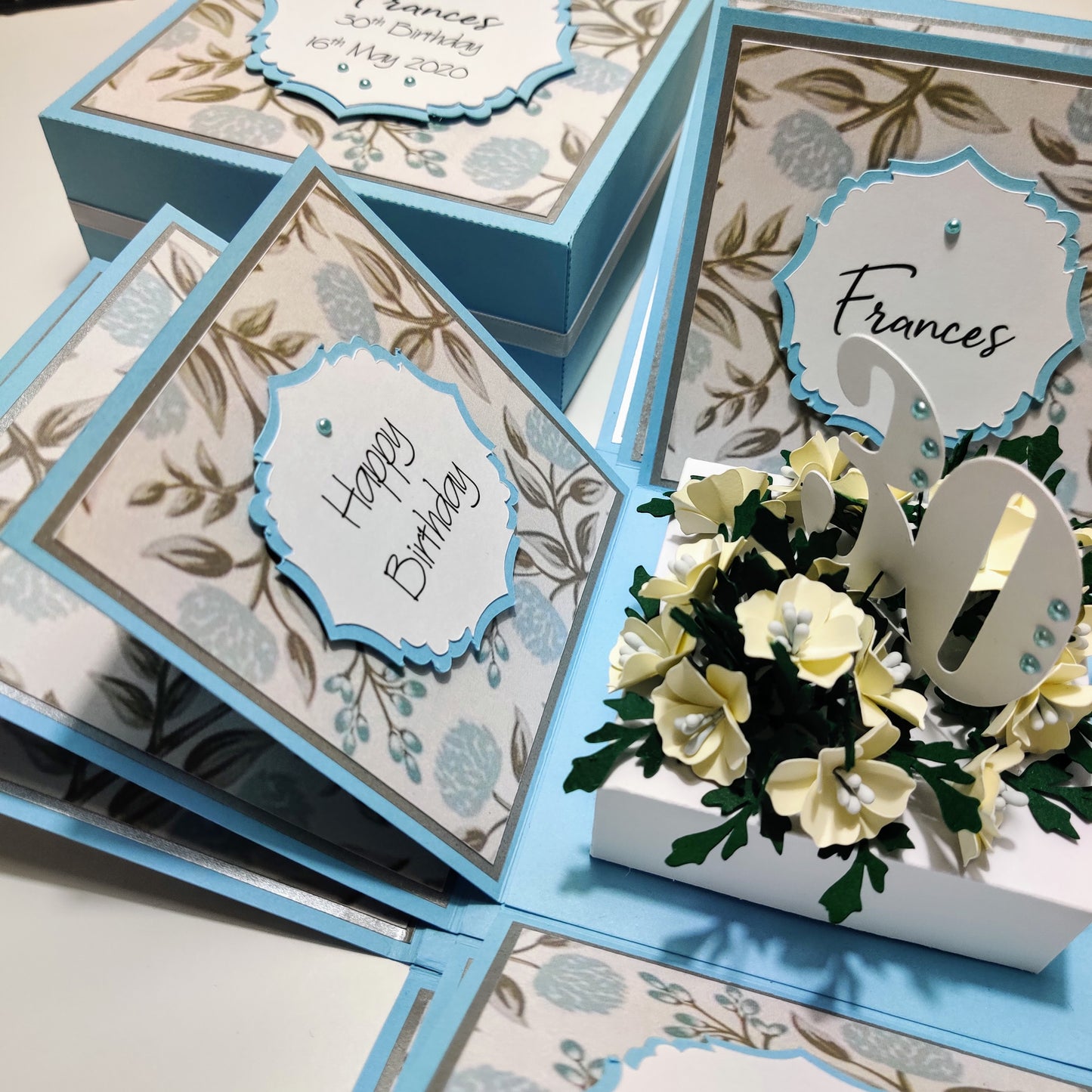 40th Birthday Celebration Occasion Box ~ Pastel Blue Florals