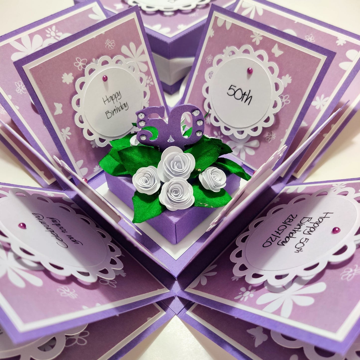 50th Birthday Celebration Occasion Box Lilac & White Roses