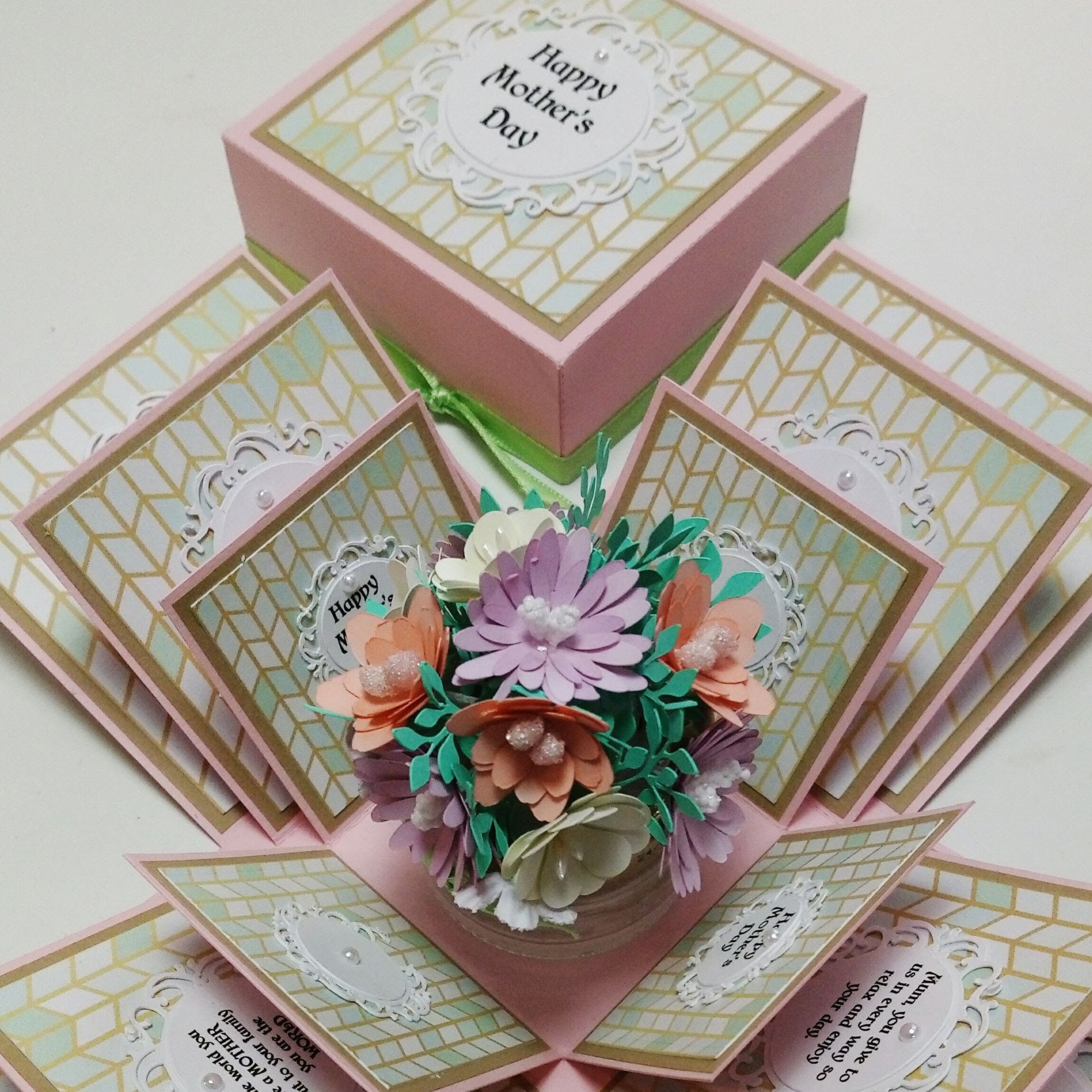 Mother's Day Forever Flower Bouquet Explosion Gift | Celebration Gift Box Pop Open Card featuring a handcrafted explosion box with lifelike floral arrangement and intricate pop-open panels, perfect for special occasions.