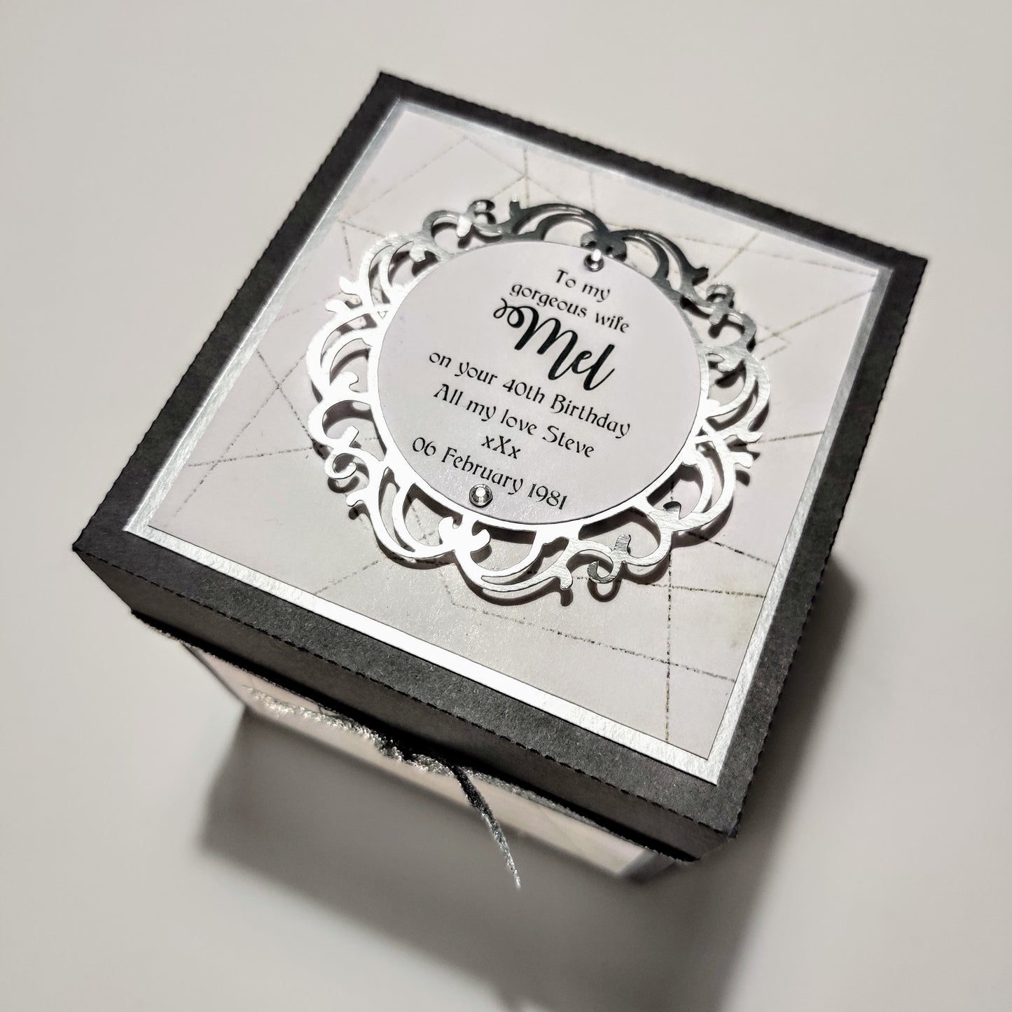 40th Birthday Celebration Occasion Box ~ Grey & Silver Geometrics