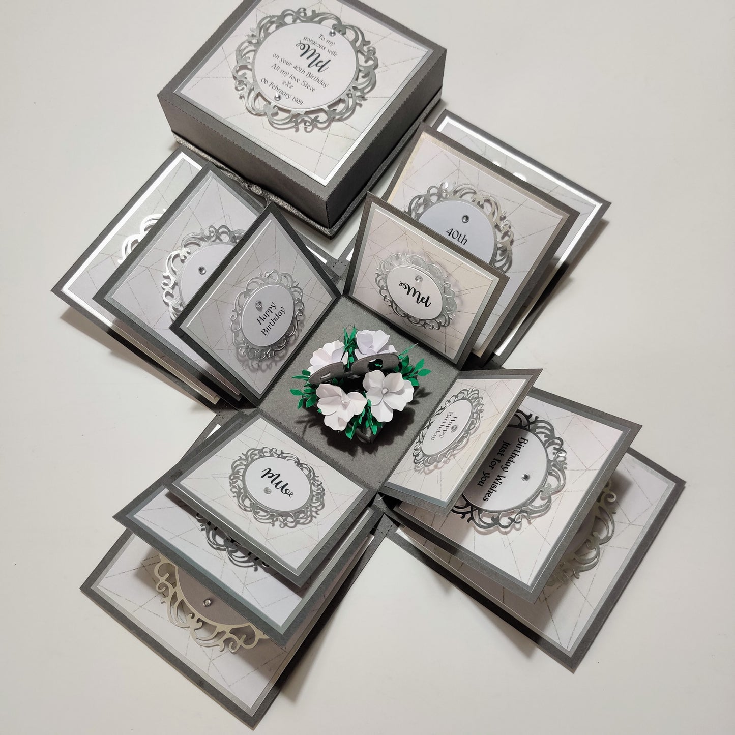 40th Birthday Celebration Occasion Box ~ Grey & Silver Geometrics