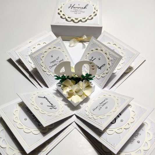 40th Birthday Celebration Occasion Box ~ Embossed White & Cream