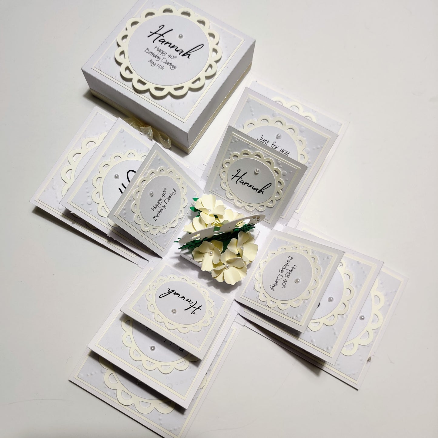 40th Birthday Celebration Occasion Box ~ Embossed White & Cream